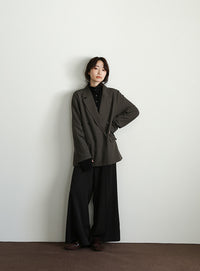 【Et】Button Design High-Neck Rib Knit Cardigan