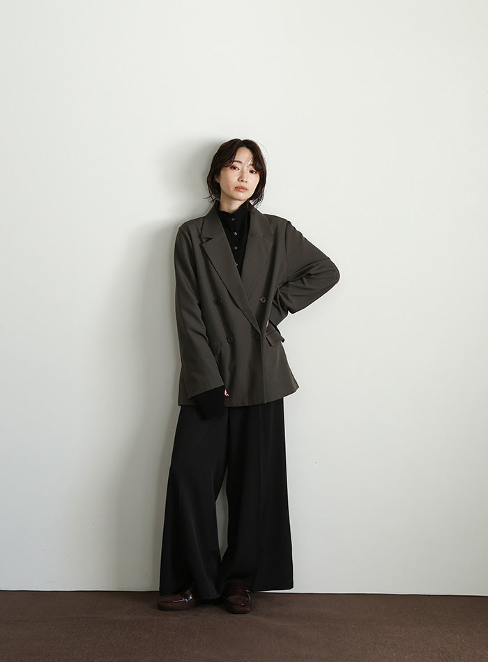 【Et】Button Design High-Neck Rib Knit Cardigan