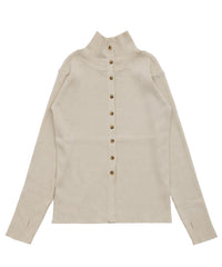 【Et】Button Design High-Neck Rib Knit Cardigan