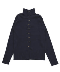 【Et】Button Design High-Neck Rib Knit Cardigan