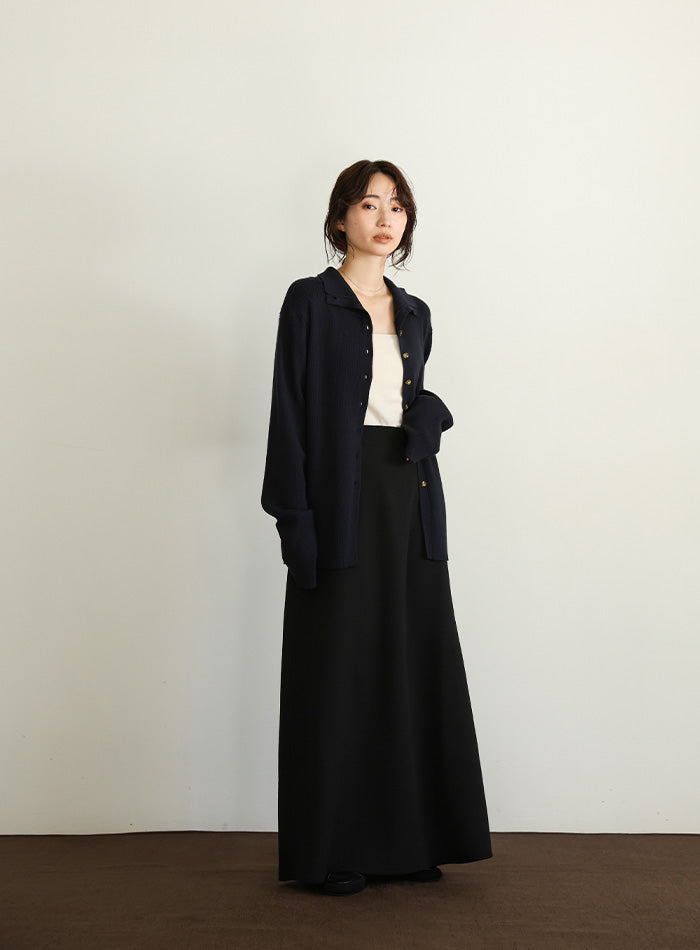 【Et】Button Design High-Neck Rib Knit Cardigan