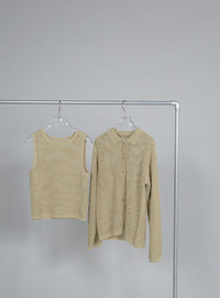 【Et】Mesh Polo Knit Cardigan
