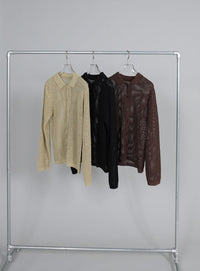 【Et】Mesh Polo Knit Cardigan