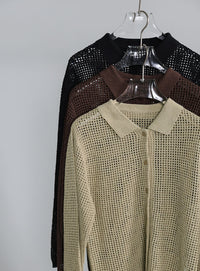 【Et】Mesh Polo Knit Cardigan