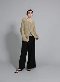 【Et】Mesh Polo Knit Cardigan