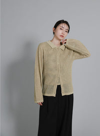 【Et】Mesh Polo Knit Cardigan