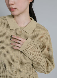 【Et】Mesh Polo Knit Cardigan