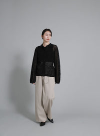 【Et】Mesh Polo Knit Cardigan