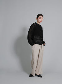 【Et】Mesh Polo Knit Cardigan