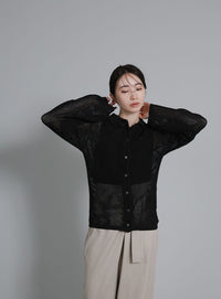 【Et】Mesh Polo Knit Cardigan