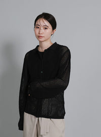 【Et】Mesh Polo Knit Cardigan