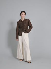 【Et】Mesh Polo Knit Cardigan