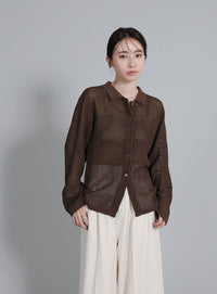 【Et】Mesh Polo Knit Cardigan