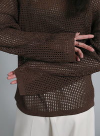 【Et】Mesh Polo Knit Cardigan