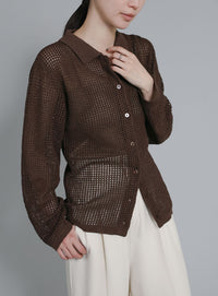 【Et】Mesh Polo Knit Cardigan