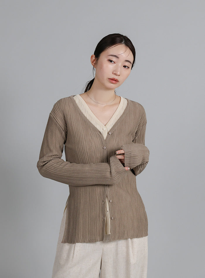 A MACHINE スリットカーディガン　Slit Cardigan Et】Sheer Ribbed Deep Side Slit cardigan – SELECT MOCA