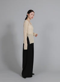 【Et】Sheer Ribbed Deep Side Slit cardigan
