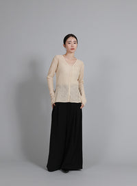 【Et】Sheer Ribbed Deep Side Slit cardigan