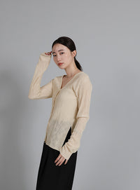 【Et】Sheer Ribbed Deep Side Slit cardigan