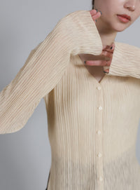 【Et】Sheer Ribbed Deep Side Slit cardigan