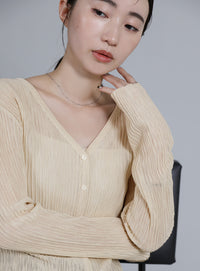 【Et】Sheer Ribbed Deep Side Slit cardigan