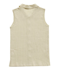 【Et】Polo Collar Rib Sleeveless Tops