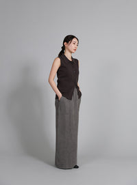 【Et】Polo Collar Rib Sleeveless Tops