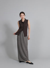 【Et】Polo Collar Rib Sleeveless Tops
