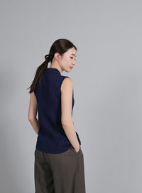 【Et】Polo Collar Rib Sleeveless Tops