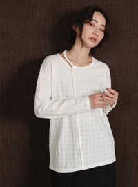 【Et】Asymmetrical Neck Shirring Tops