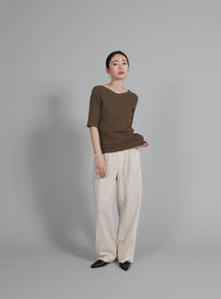 【Et】V-Curved Neck back slit T-Shirt