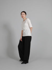 【Et】V-Curved Neck back slit T-Shirt