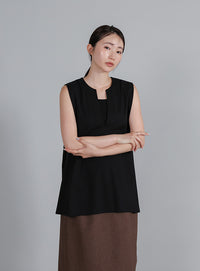 【Et】Keyneck Shoulder Tuck Tops