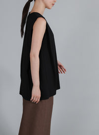 【Et】Keyneck Shoulder Tuck Tops