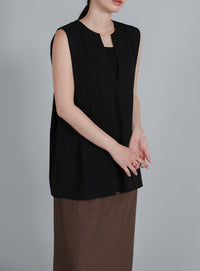 【Et】Keyneck Shoulder Tuck Tops