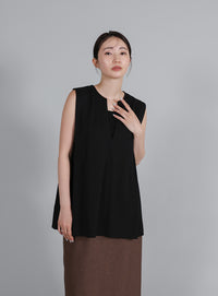 【Et】Keyneck Shoulder Tuck Tops