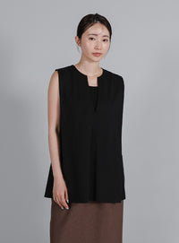 【Et】Keyneck Shoulder Tuck Tops