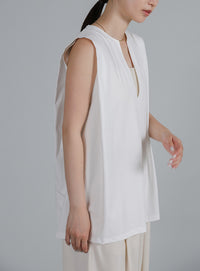 【Et】Keyneck Shoulder Tuck Tops
