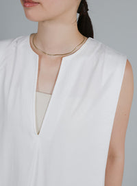 【Et】Keyneck Shoulder Tuck Tops