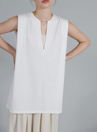 【Et】Keyneck Shoulder Tuck Tops