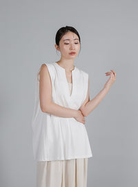 【Et】Keyneck Shoulder Tuck Tops