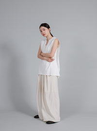 【Et】Keyneck Shoulder Tuck Tops