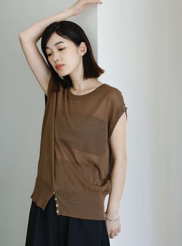 【Et】ダブルフロントスリットボタンシアーニットトップス【SALE】