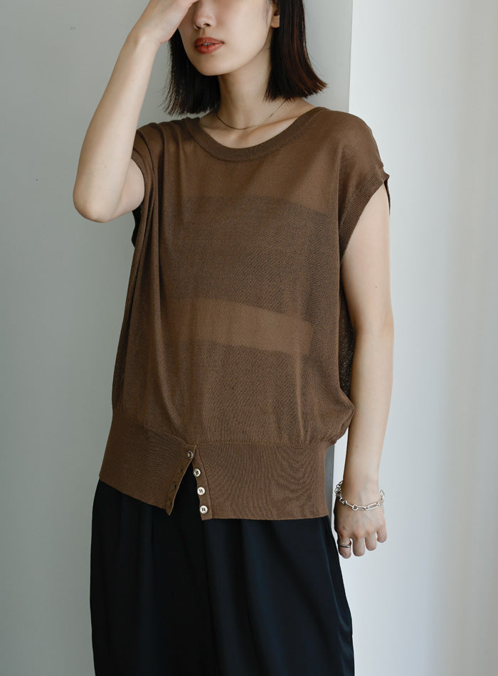 Et】Double-Front Slit Button Sheer Knit Tops – SELECT MOCA