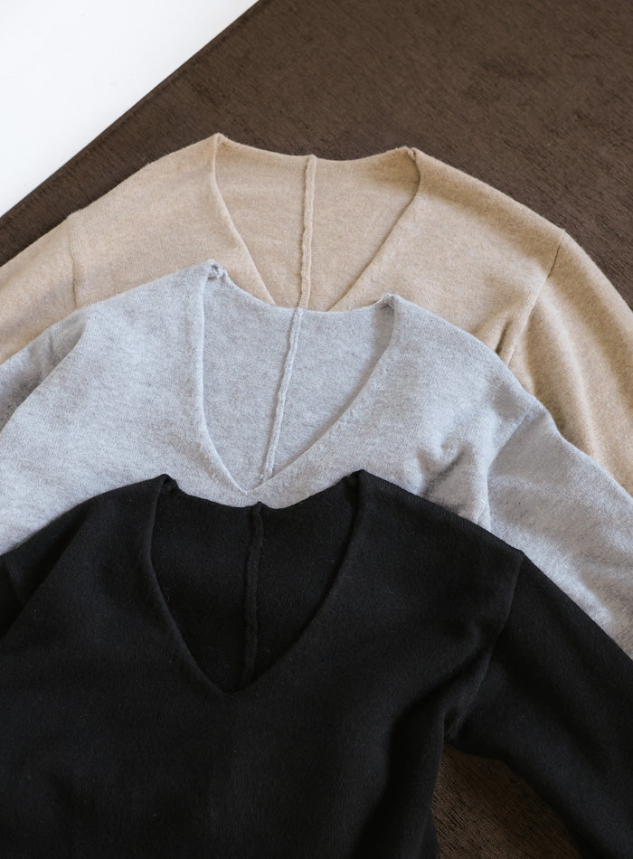 【Et】Deep V-Neck Wool Mix Knit