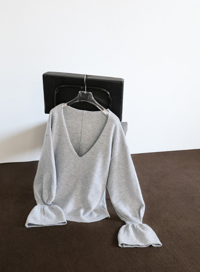 【Et】Deep V-Neck Wool Mix Knit