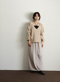 【Et】Deep V-Neck Wool Mix Knit
