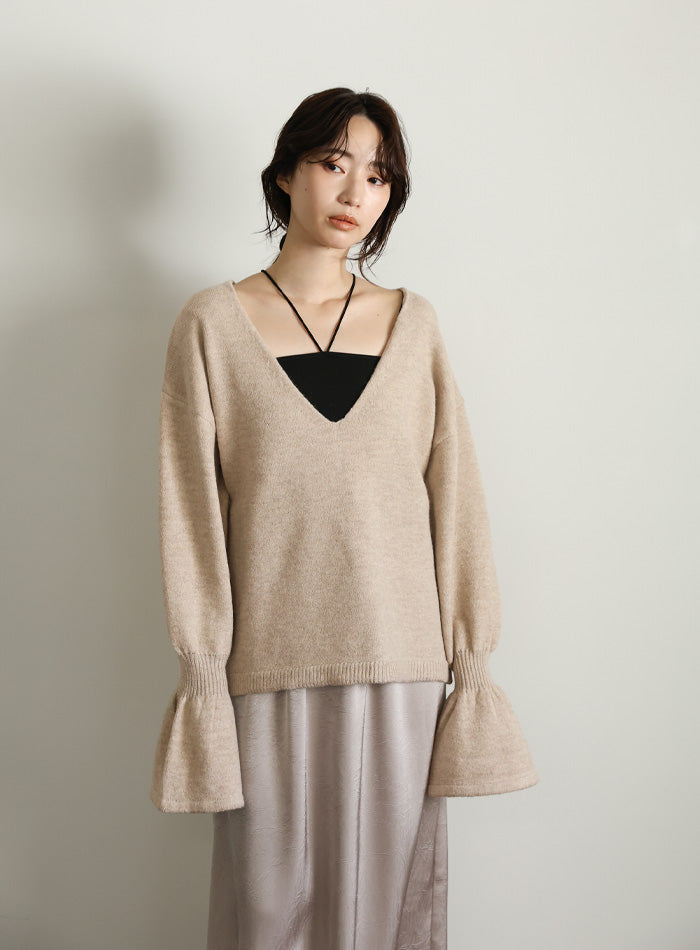 【Et】Deep V-Neck Wool Mix Knit
