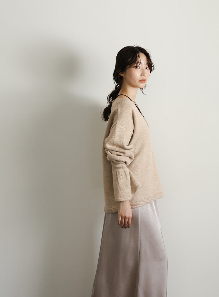 【Et】Deep V-Neck Wool Mix Knit
