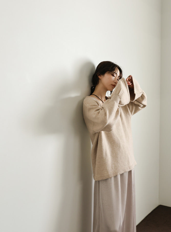 【Et】Deep V-Neck Wool Mix Knit